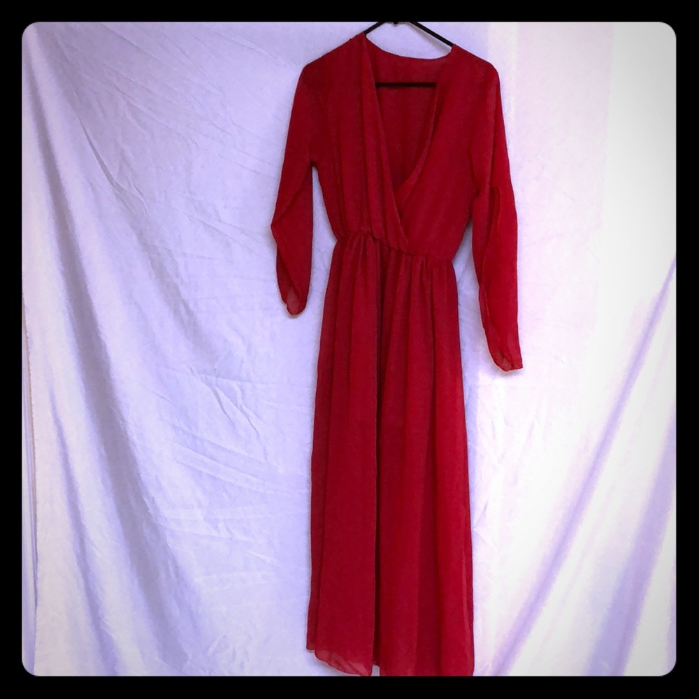 Yyfs semi sheer long red dress w elastic waist